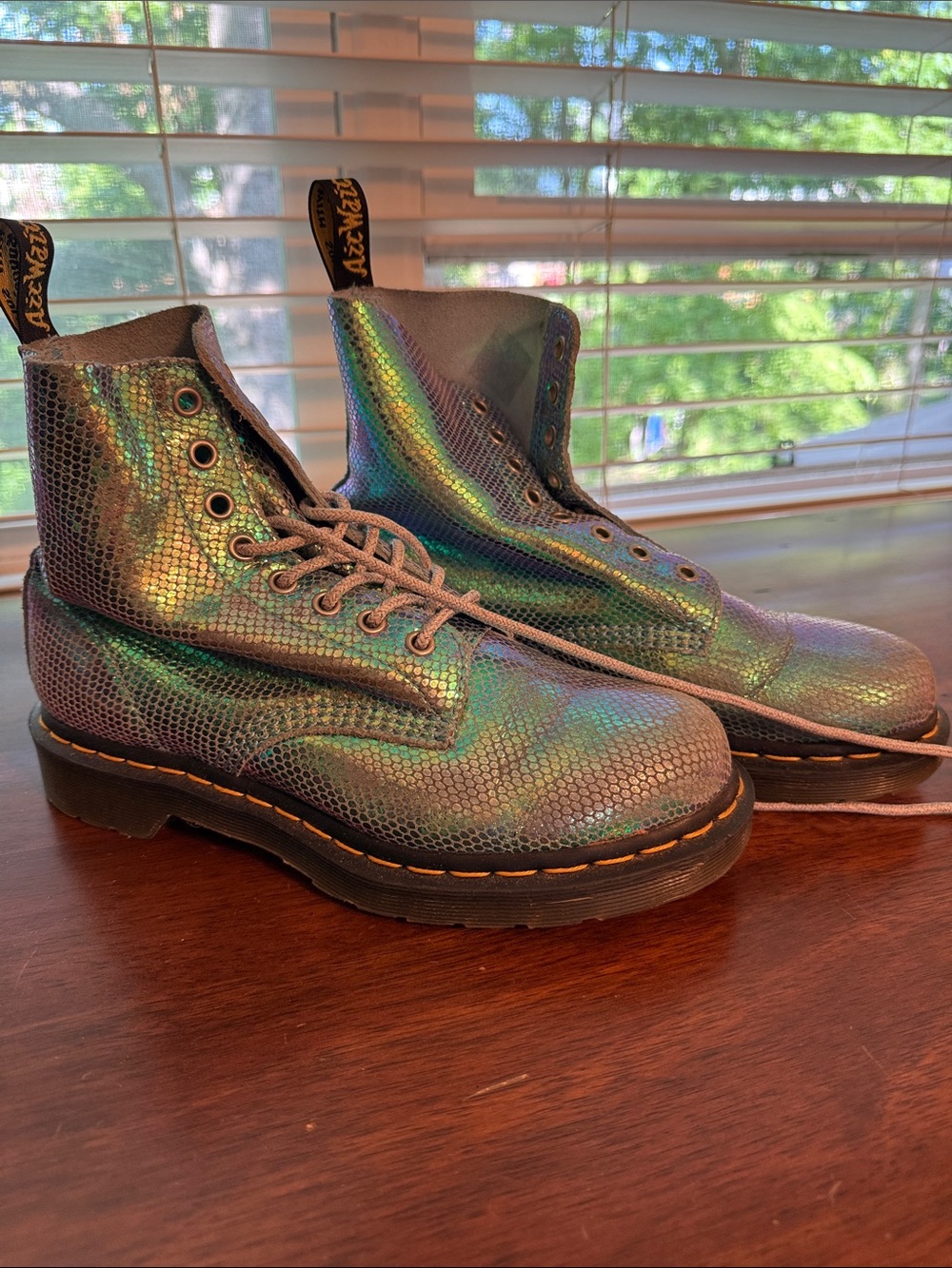 Iridescent Doc Martens 1460 Pascal  Combat Boots, size 8